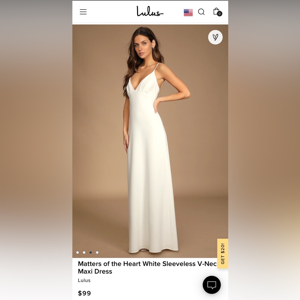 Matters of the Heart White Sleeveless V-Neck Maxi Dress Lulus Brand new!!!